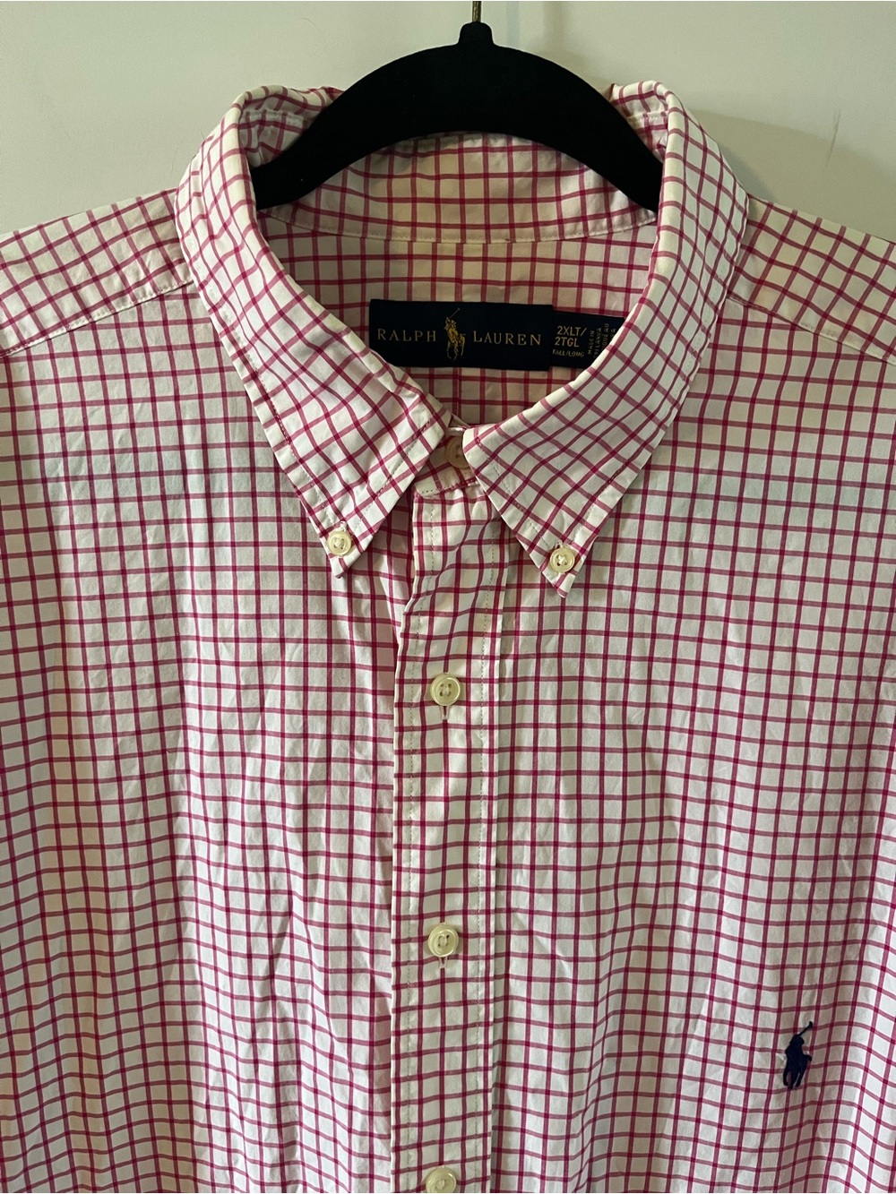 Ralph Lauren 2XL Tall Pink and White Check Button-Down Shirt